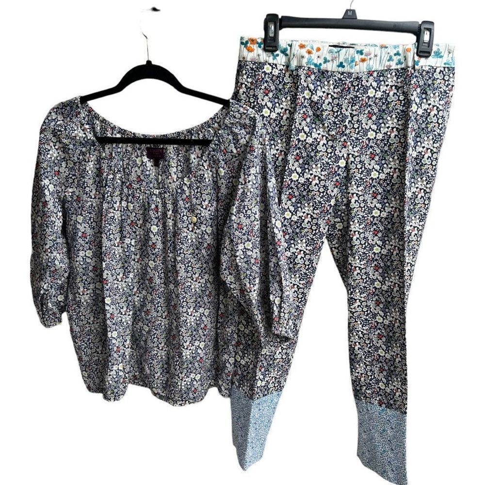 J Crew Liberty Women's Multicolor Floral 3/4 Sleeve Top And Pants Set M/4 NWOT